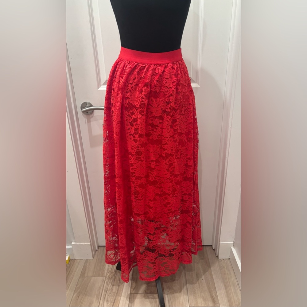 NWT Laffaire Los Angeles Elegant Red Lace Maxi Skirt - S or L